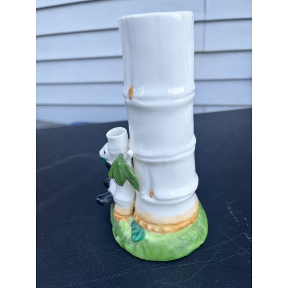 Bone China Panda Bear Bamboo Trees Lucky Bamboo Vase Three Hole Planter Vase VTG - Picture 6 of 13